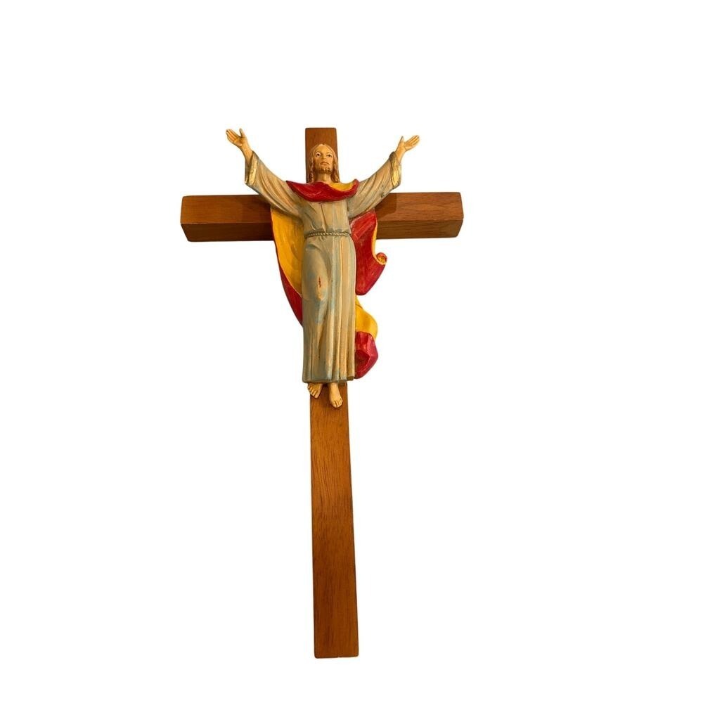 Genuine Fontanini Corpus Christ‎ Made in Italy Wood Cross Religious Wall Decor
